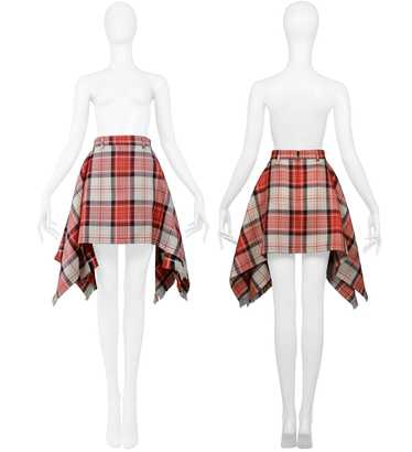 JEAN PAUL GAULTIER RED & WHITE PLAID BLANKET SKIRT