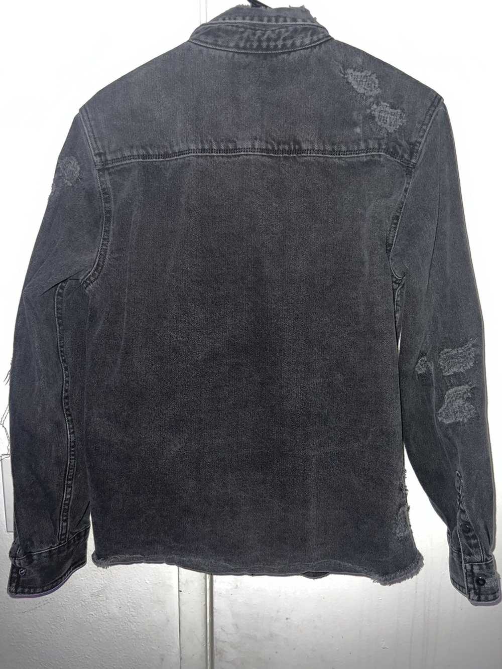 Zara Distressed Denim Long Sleeve Black Denim But… - image 2