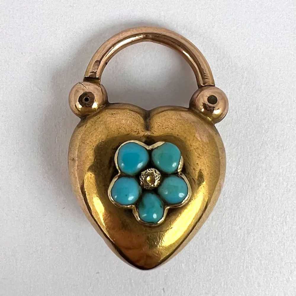 Antique Victorian Padlock Heart Turquoise Yellow … - image 10