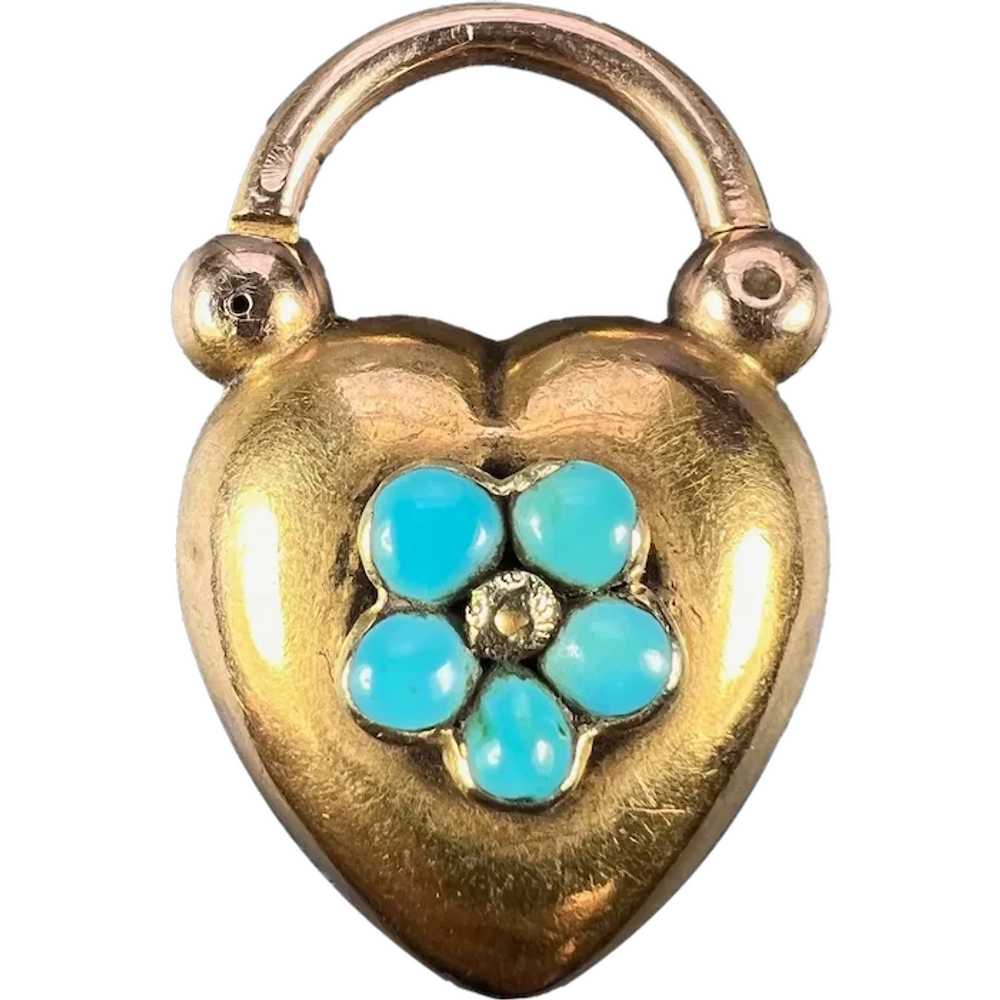 Antique Victorian Padlock Heart Turquoise Yellow … - image 1
