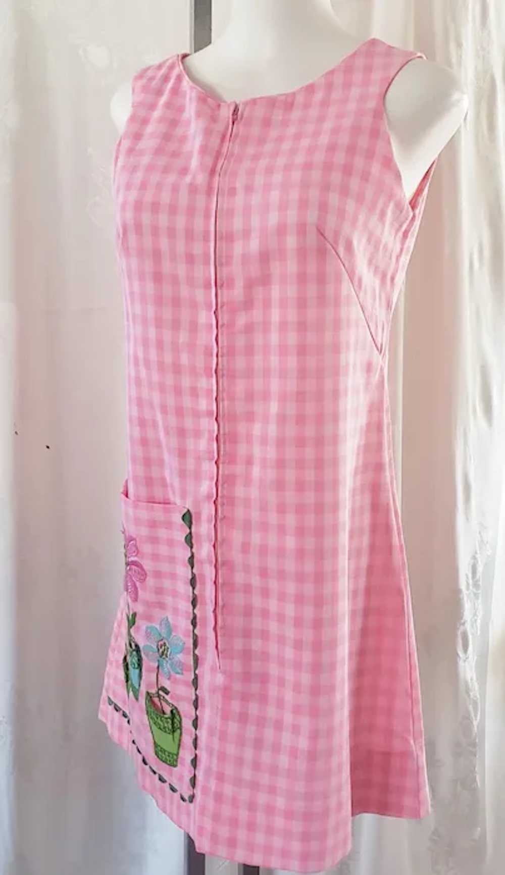 Pink Gingham & Flower Pot Summertime Day Dress - image 2