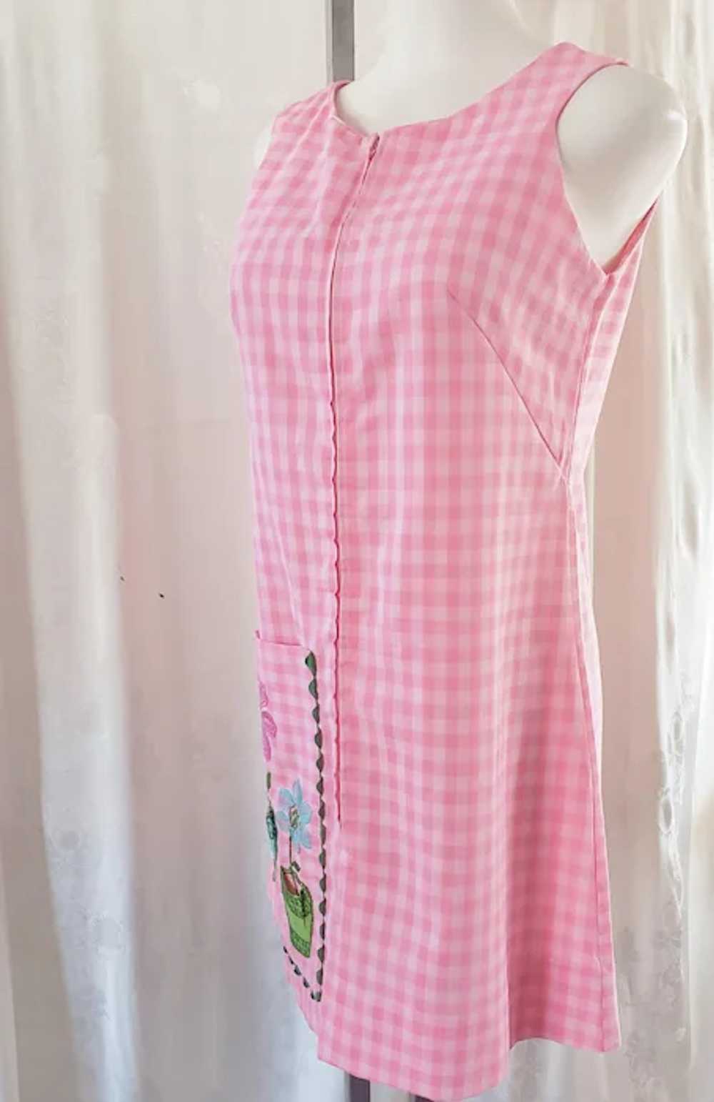 Pink Gingham & Flower Pot Summertime Day Dress - image 6