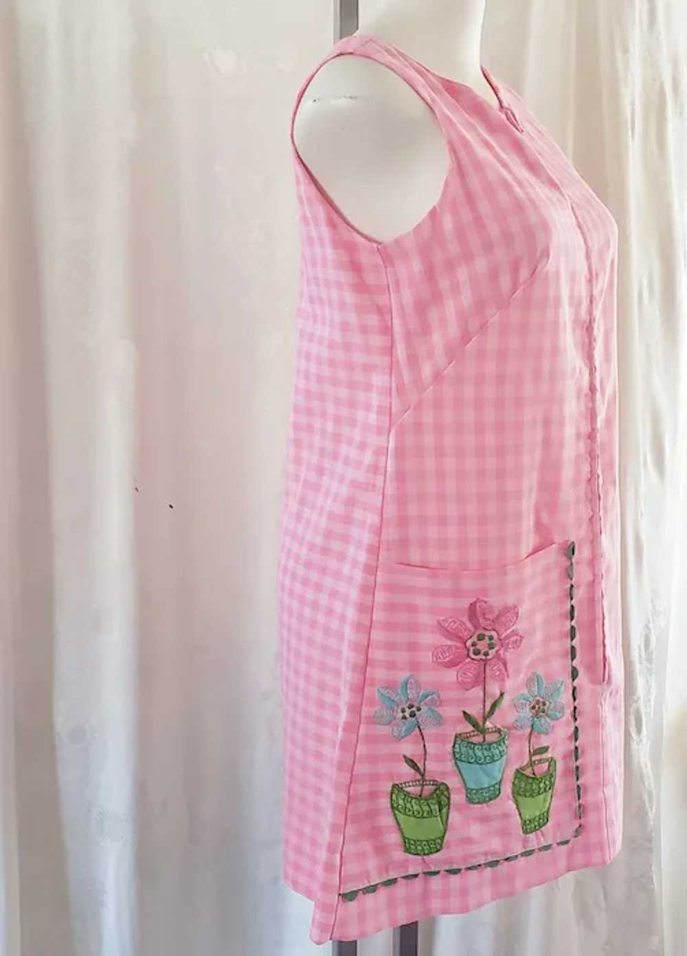 Pink Gingham & Flower Pot Summertime Day Dress - image 7