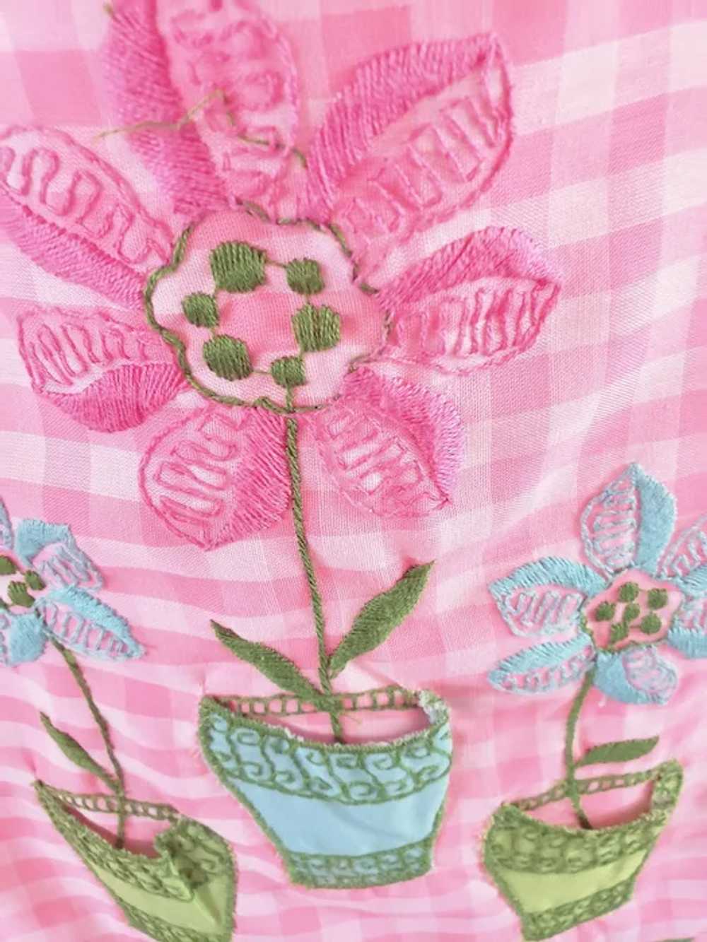 Pink Gingham & Flower Pot Summertime Day Dress - image 8