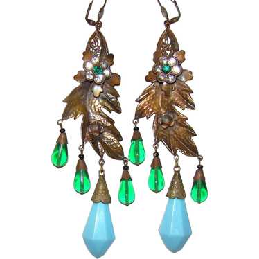 Spectacular Long dangle earrings, Czechoslovakia,… - image 1