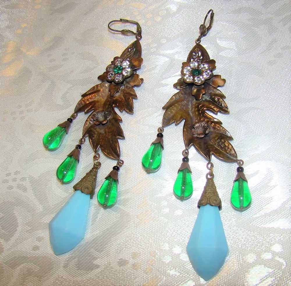 Spectacular Long dangle earrings, Czechoslovakia,… - image 3