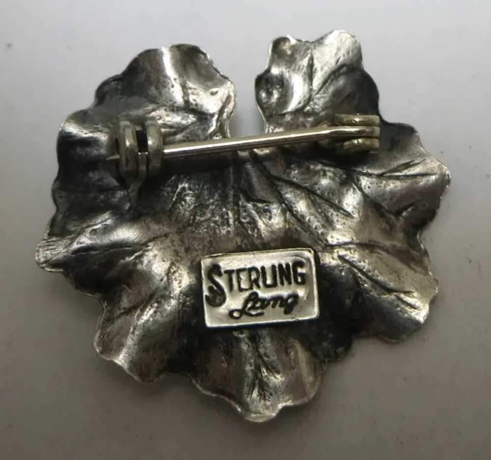 Sterling Silver Frog on Lily Pad Brooch Lang - image 5