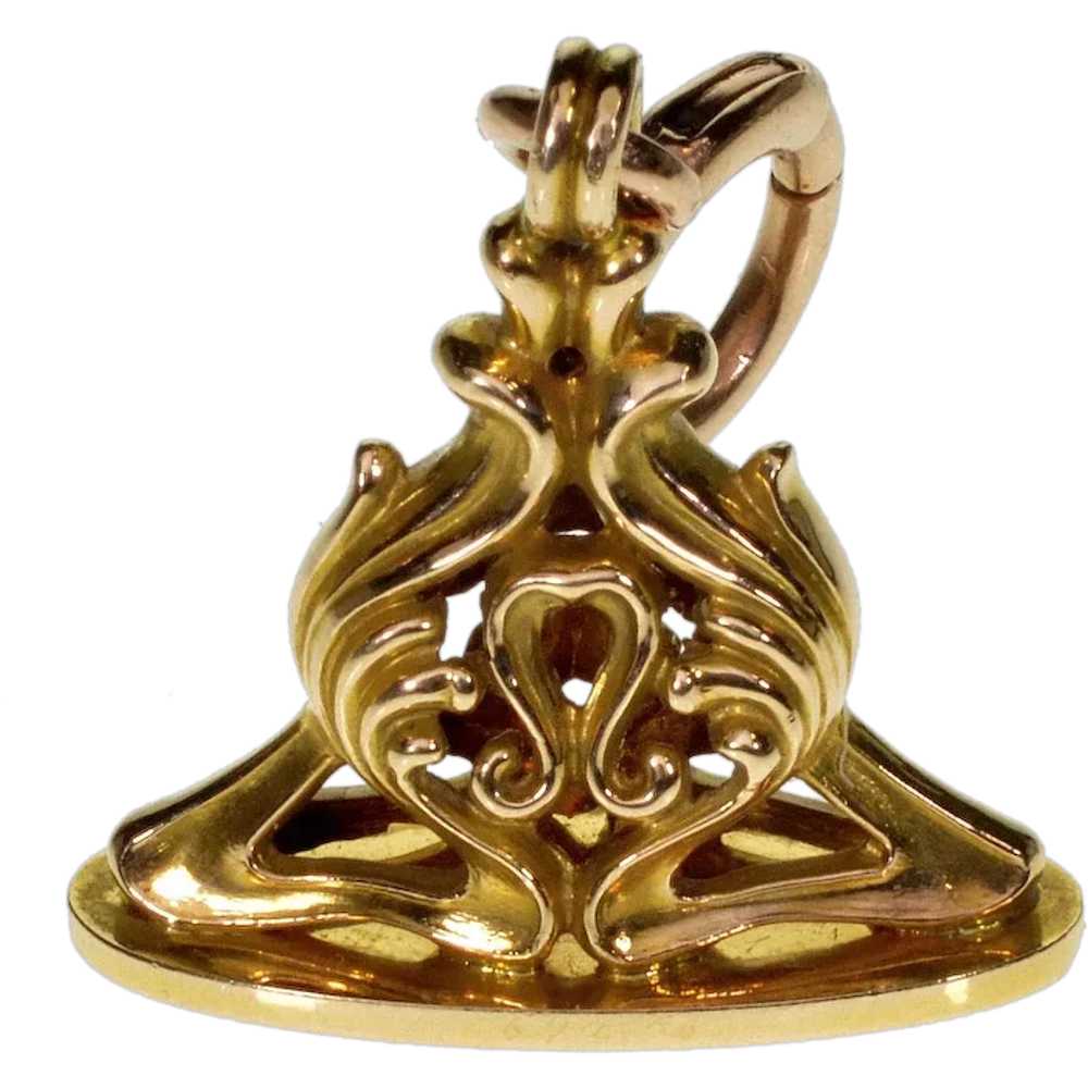 Antique Art Nouveau 14K Gold Seal Fob Pendant C.1… - image 1