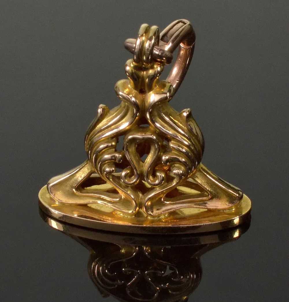 Antique Art Nouveau 14K Gold Seal Fob Pendant C.1… - image 2