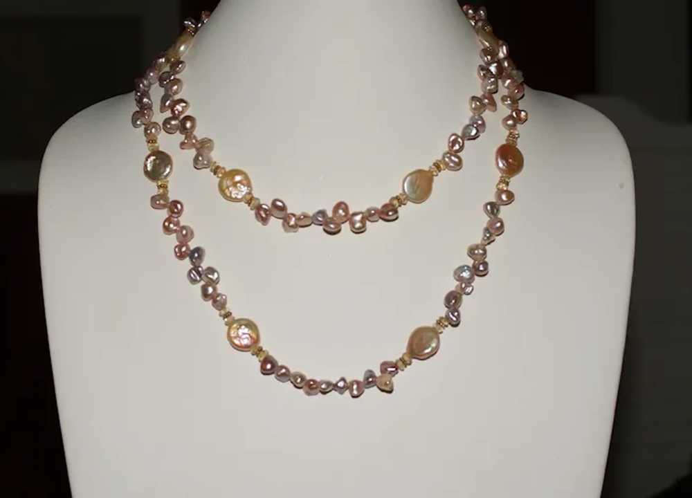 Champagne Biwa and Coin Pearl Extra-Long Necklace - image 10