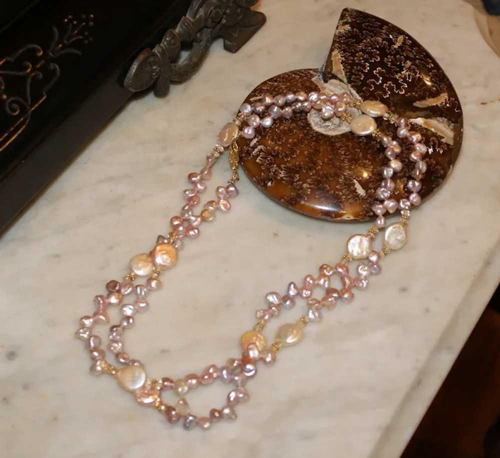 Champagne Biwa and Coin Pearl Extra-Long Necklace - image 11