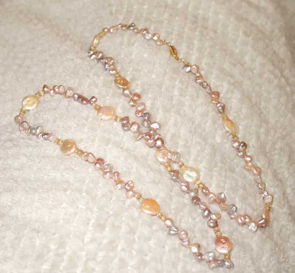 Champagne Biwa and Coin Pearl Extra-Long Necklace - image 12