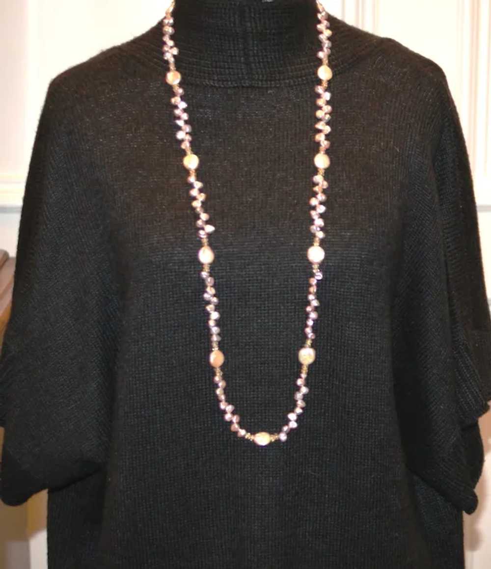 Champagne Biwa and Coin Pearl Extra-Long Necklace - image 2