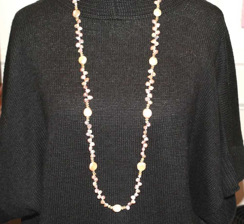 Champagne Biwa and Coin Pearl Extra-Long Necklace - image 3