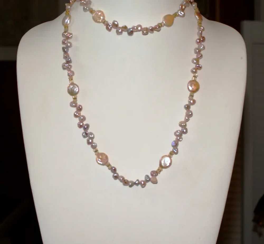 Champagne Biwa and Coin Pearl Extra-Long Necklace - image 6
