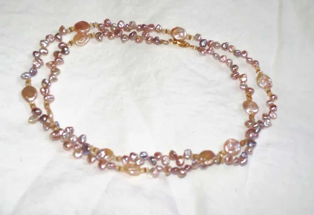 Champagne Biwa and Coin Pearl Extra-Long Necklace - image 7