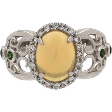 Opal Halo Filigree Ring Sterling Silver CZ Green … - image 1