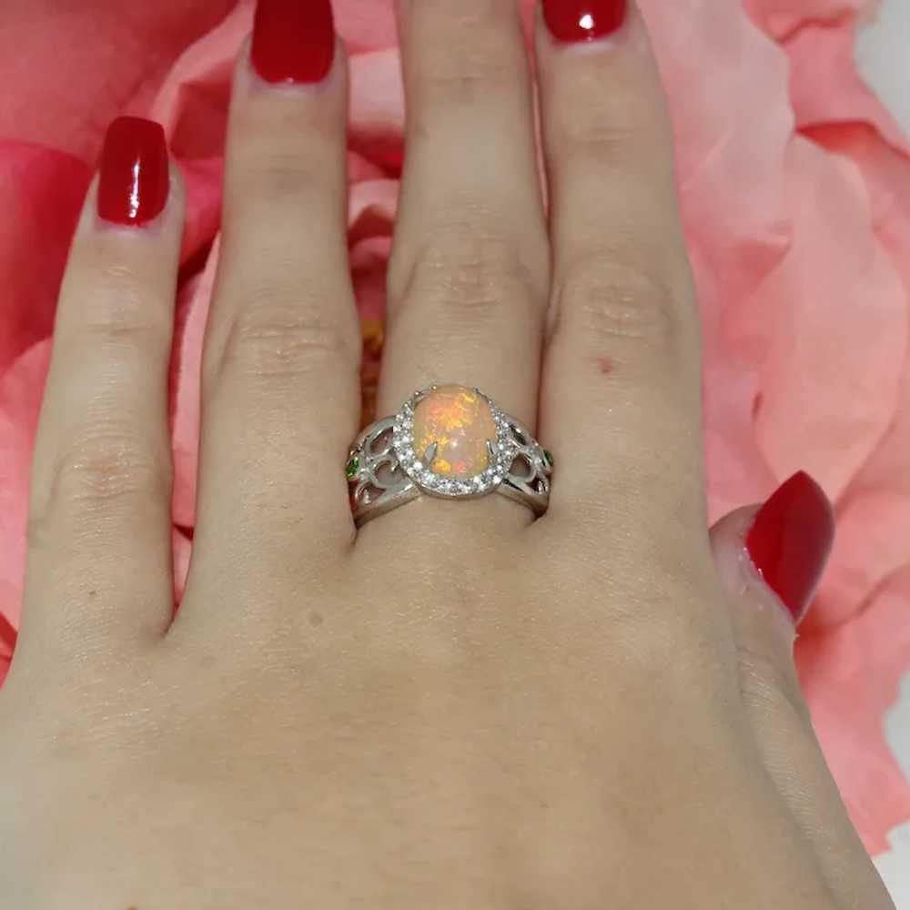 Opal Halo Filigree Ring Sterling Silver CZ Green … - image 2