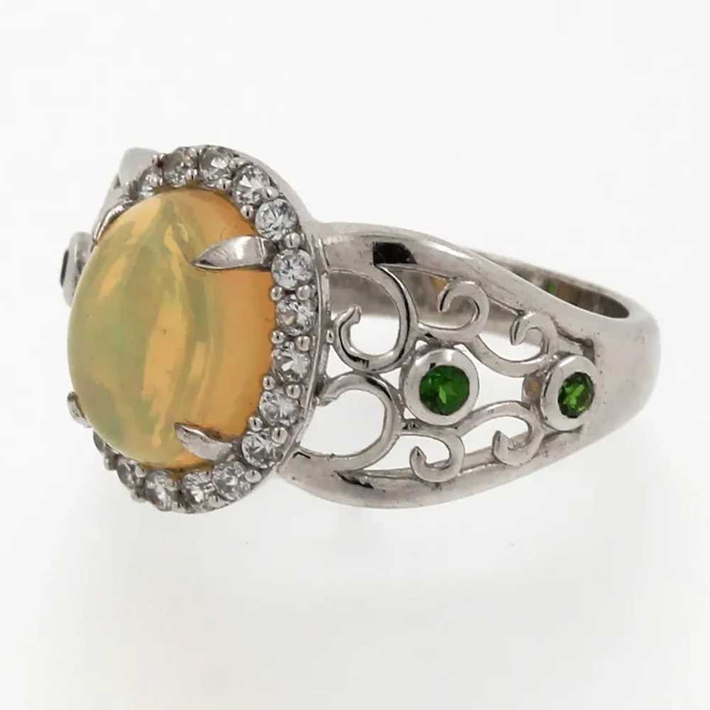 Opal Halo Filigree Ring Sterling Silver CZ Green … - image 3