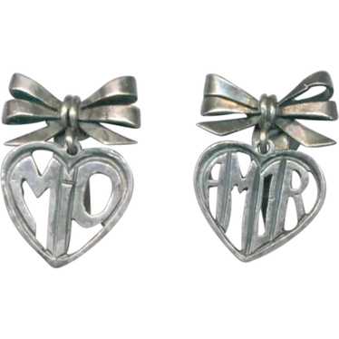 AMOR MIO (My Love) Silver Tone Screwback Earrings - image 1