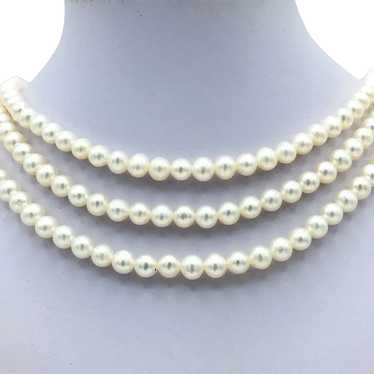 16" Triple Strand Pearl Necklace with 14K Clasp - image 1