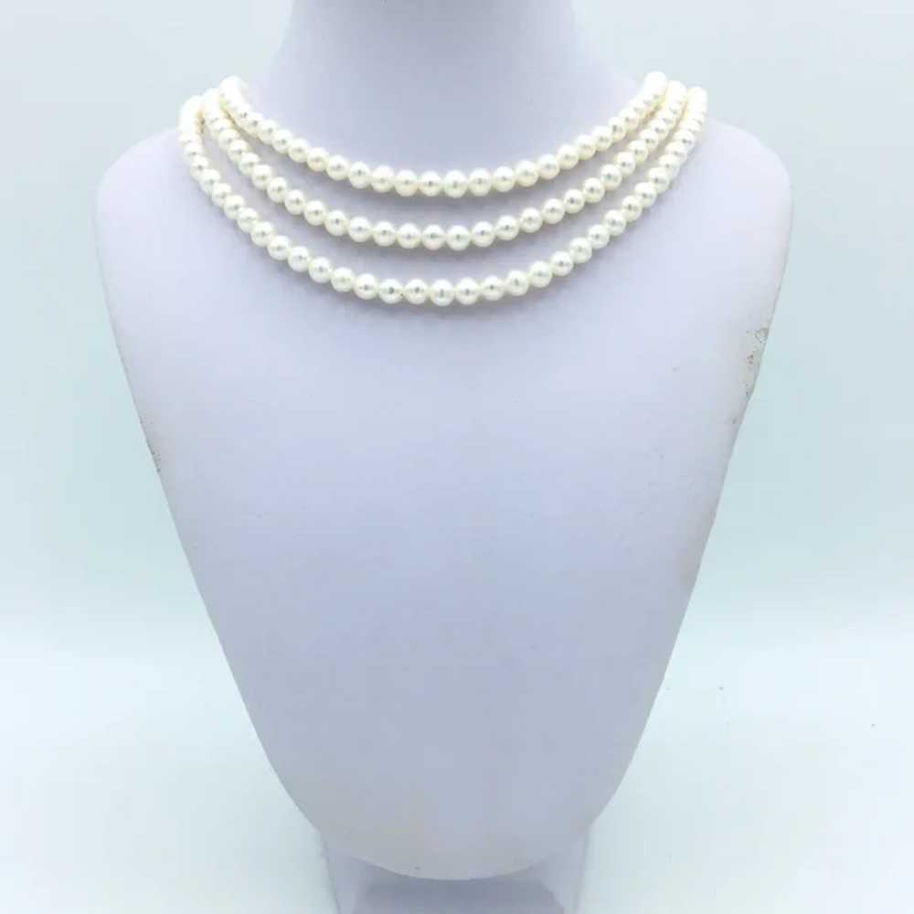 16" Triple Strand Pearl Necklace with 14K Clasp - image 2