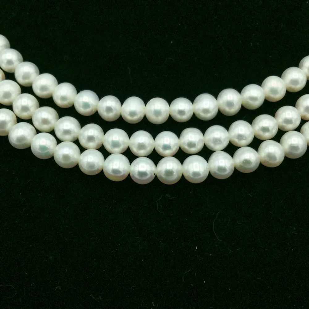 16" Triple Strand Pearl Necklace with 14K Clasp - image 3