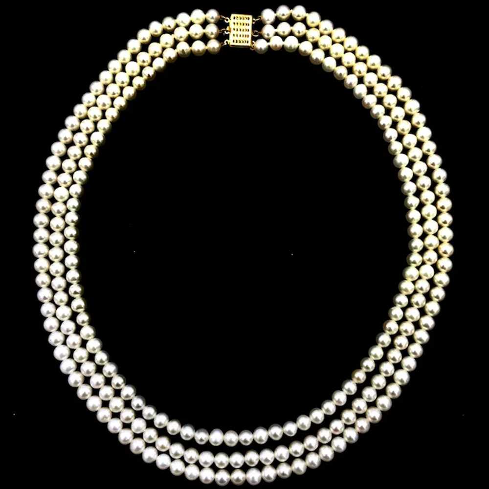 16" Triple Strand Pearl Necklace with 14K Clasp - image 5