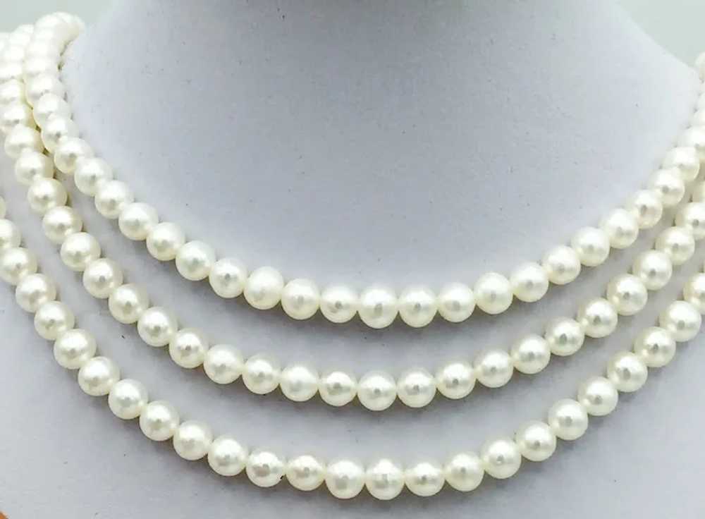 16" Triple Strand Pearl Necklace with 14K Clasp - image 8