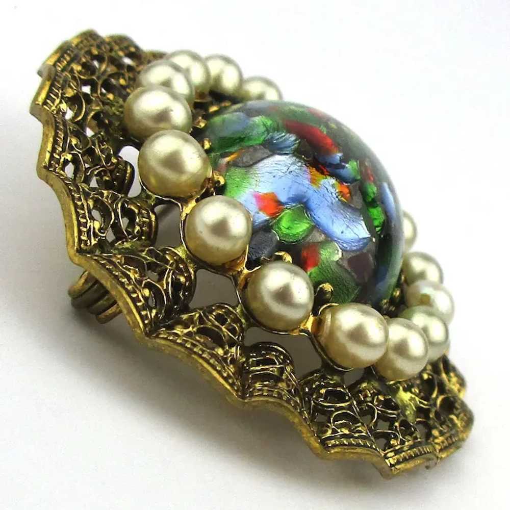 REALLY Nice Old Pin Multi Color Glass Stone Filig… - image 2