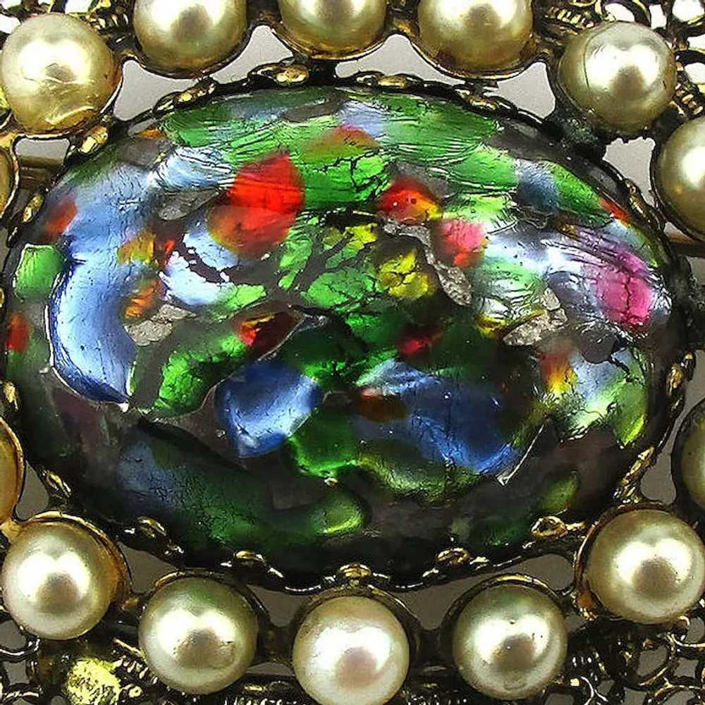 REALLY Nice Old Pin Multi Color Glass Stone Filig… - image 3