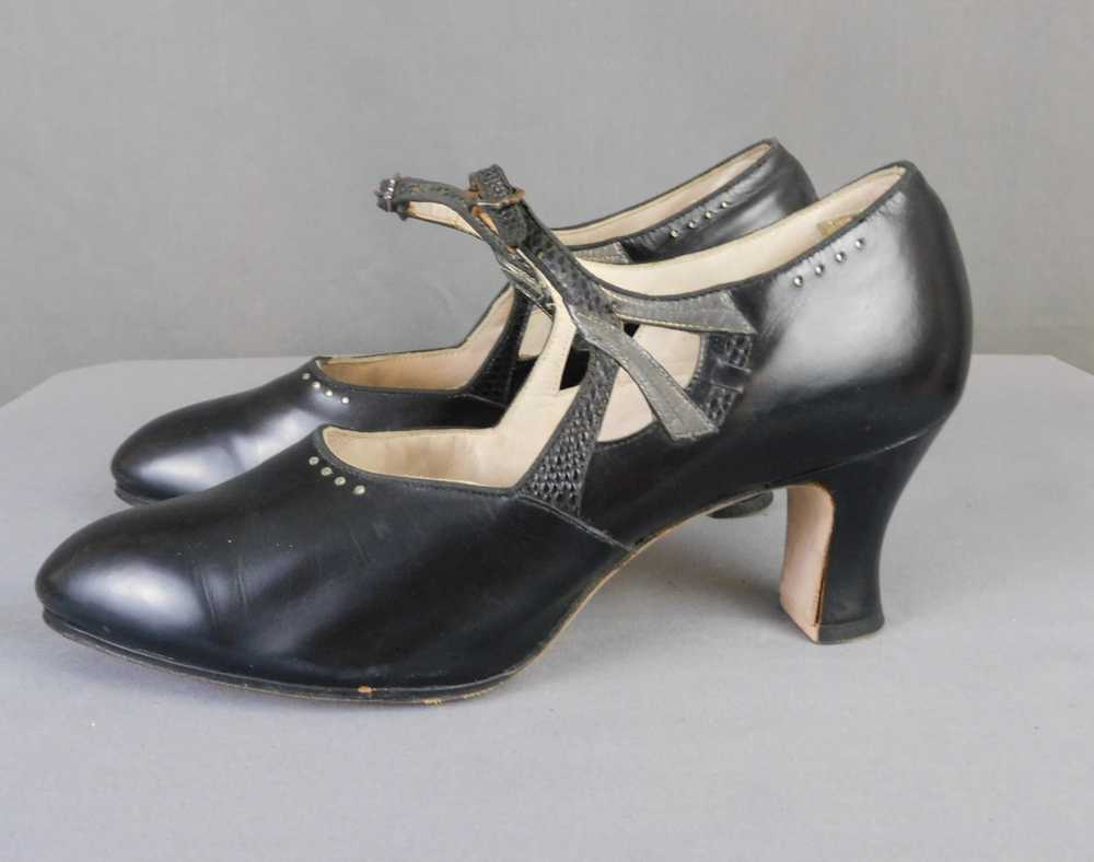 Vintage 1920s Mary Jane Pumps, Black Leather Shoe… - image 2