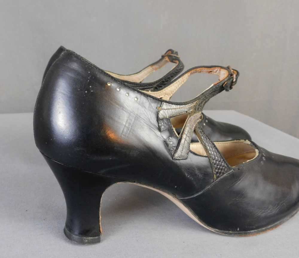 Vintage 1920s Mary Jane Pumps, Black Leather Shoe… - image 6