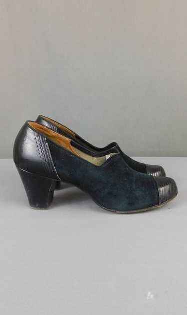 Vintage 1930s Black Leather & Suede Pumps, US size