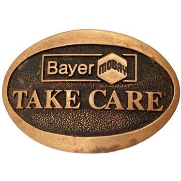 Vintage Bayer Mobay Belt Buckle Take Care Adverti… - image 1