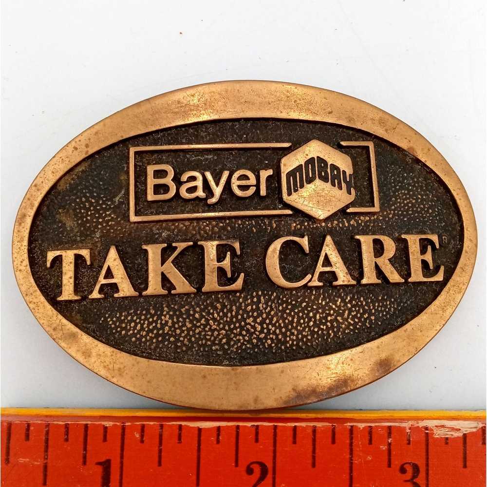 Vintage Bayer Mobay Belt Buckle Take Care Adverti… - image 2