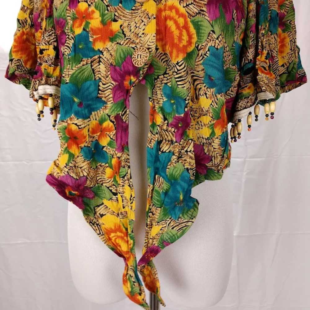 90s Carole Little Beaded Top Size M Tropical Prin… - image 7