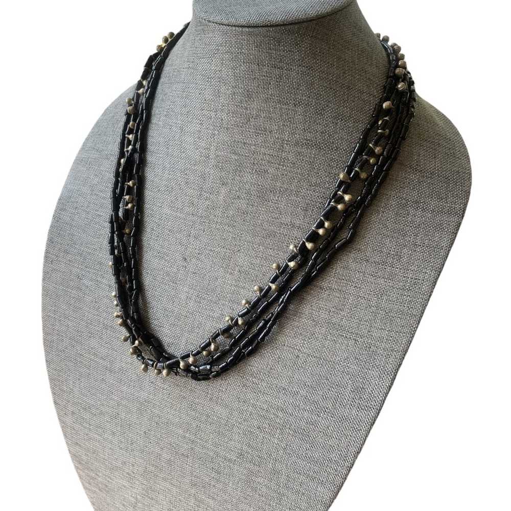 Vintage Vintage black agate multi strand bead nec… - image 2