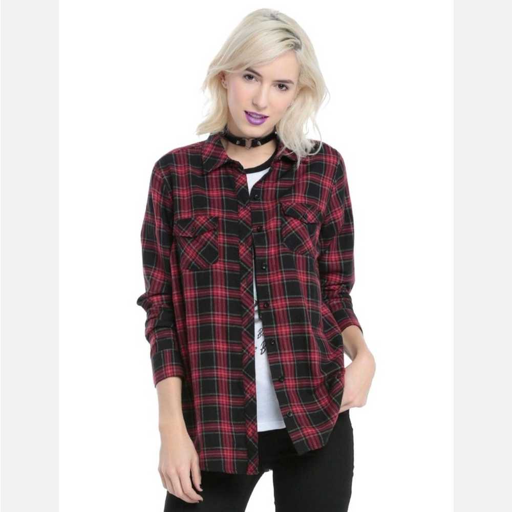Vintage Hot Topic Red & Black Plaid Lace Girls Wo… - image 2