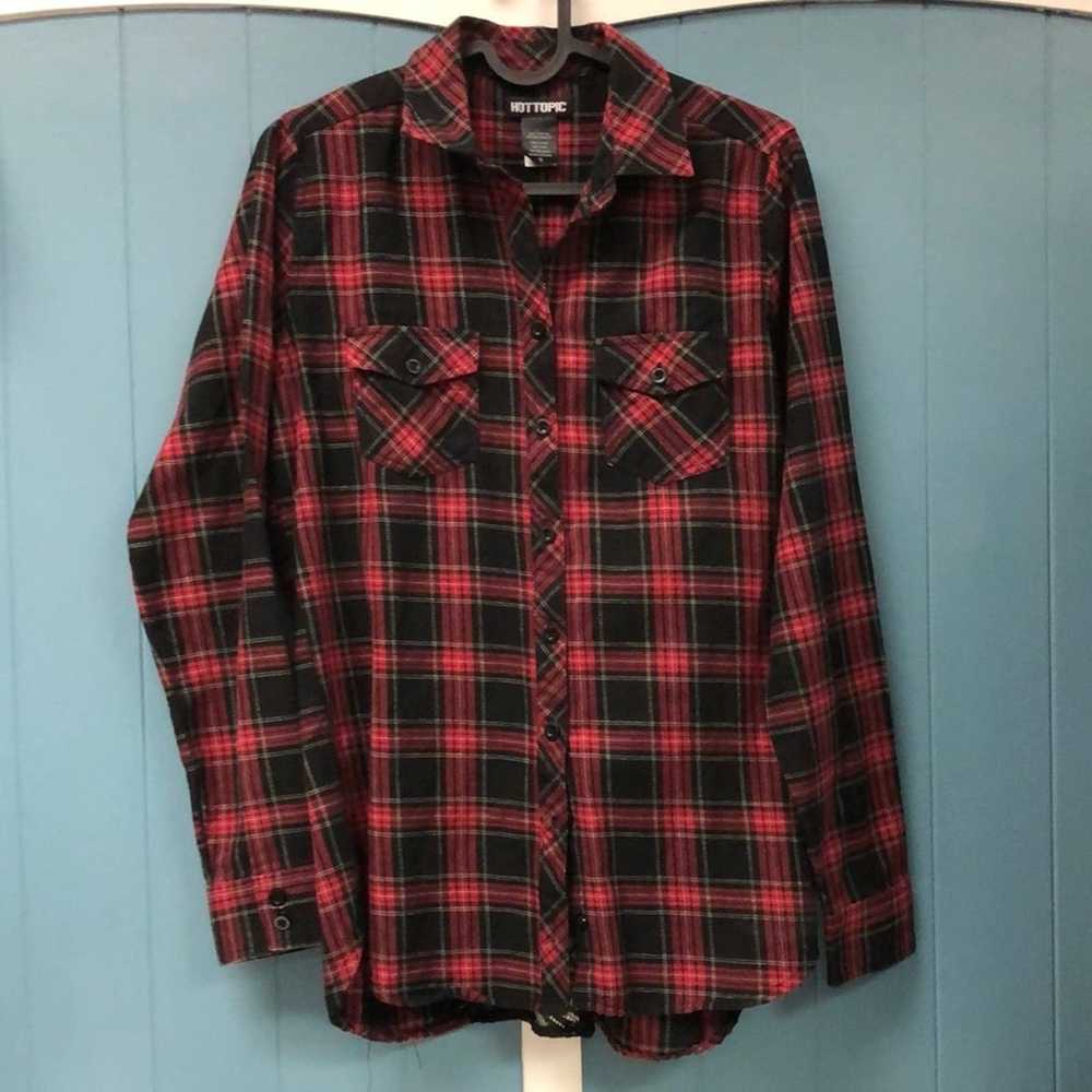Vintage Hot Topic Red & Black Plaid Lace Girls Wo… - image 4