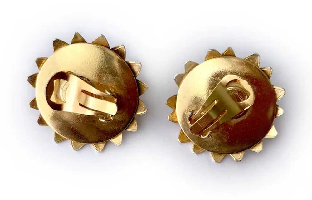 Golden Sunflower Earrings with Faux Baroque Pearl… - image 8