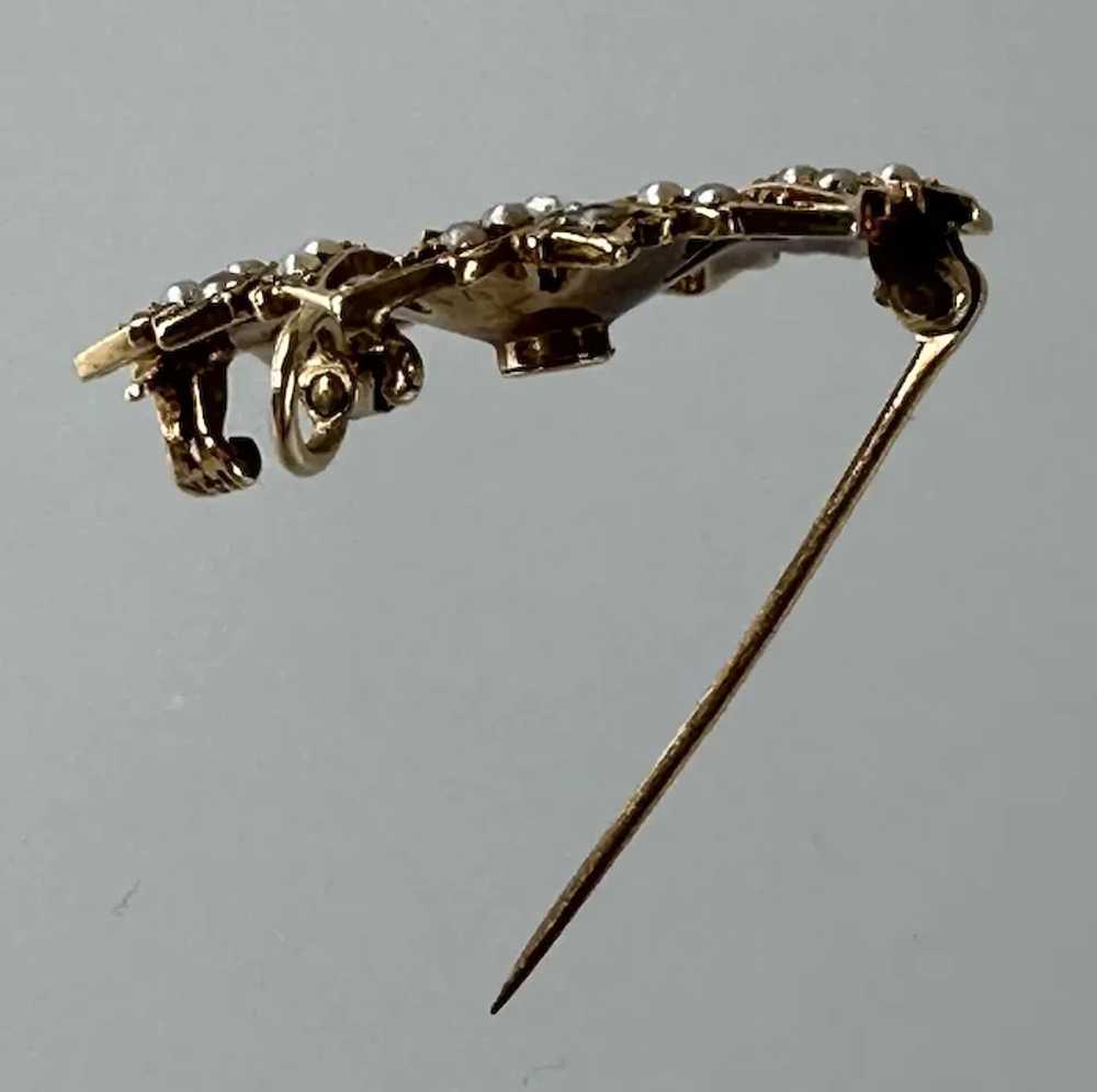 14K YG Diamond & Seed Pearl Broach - image 7