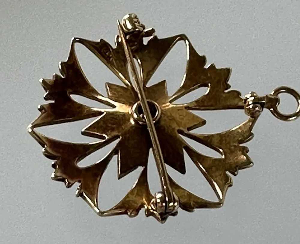 14K YG Diamond & Seed Pearl Broach - image 8