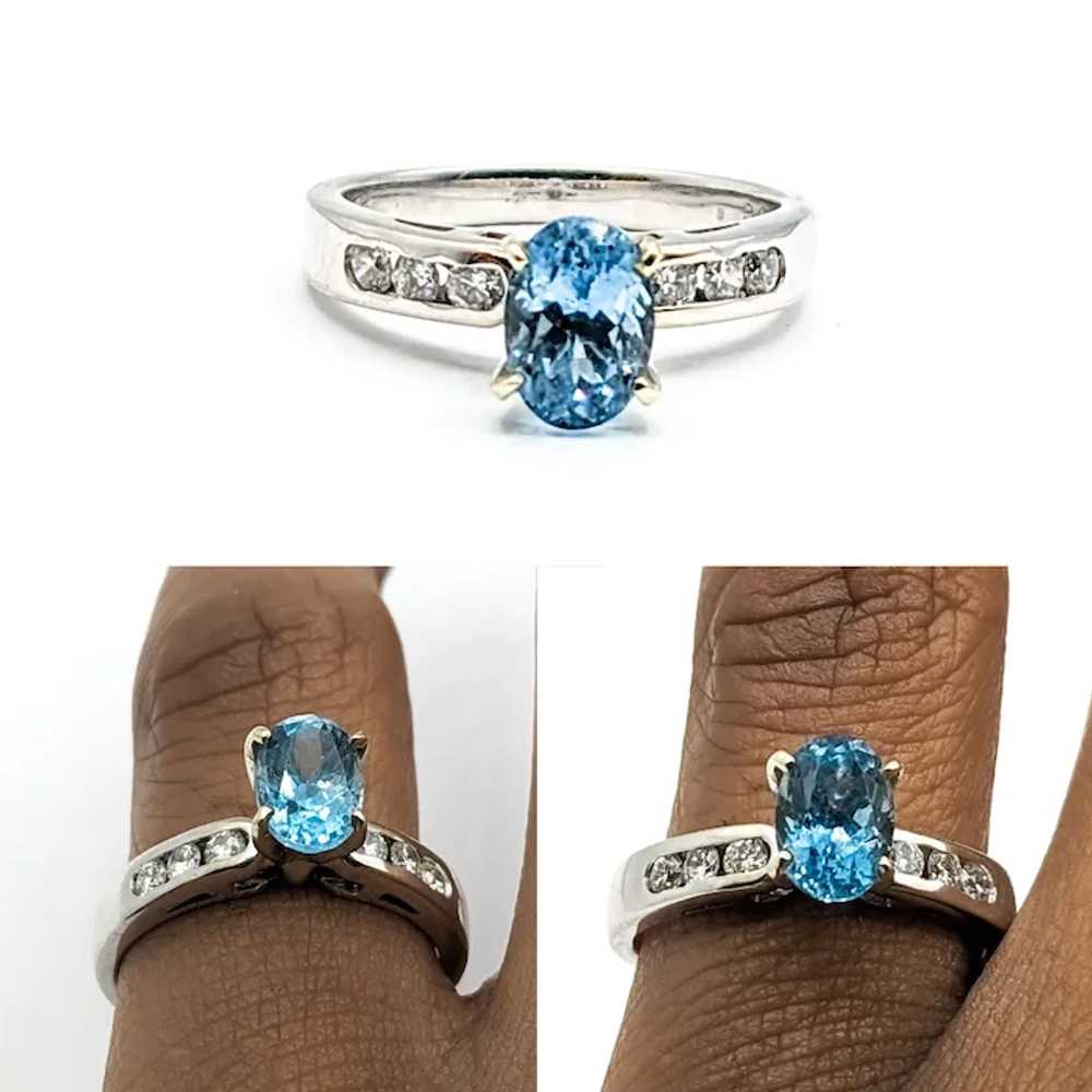 Exquisite Deep Blue Aquamarine & Diamond Ring - image 2
