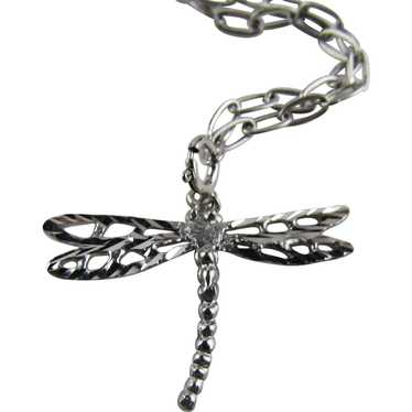 14 Karat White Gold Dragonfly Pendant on a 14 Kara