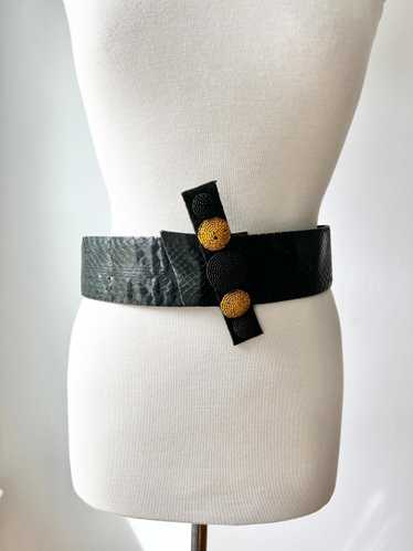 vintage wide snakeskin belt with beaded detail (S)