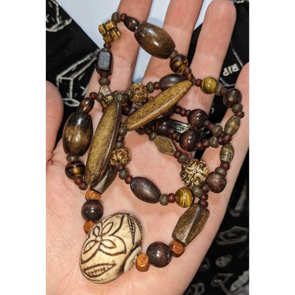 Other Rustic Floral Wood Beaded Necklace - image 1