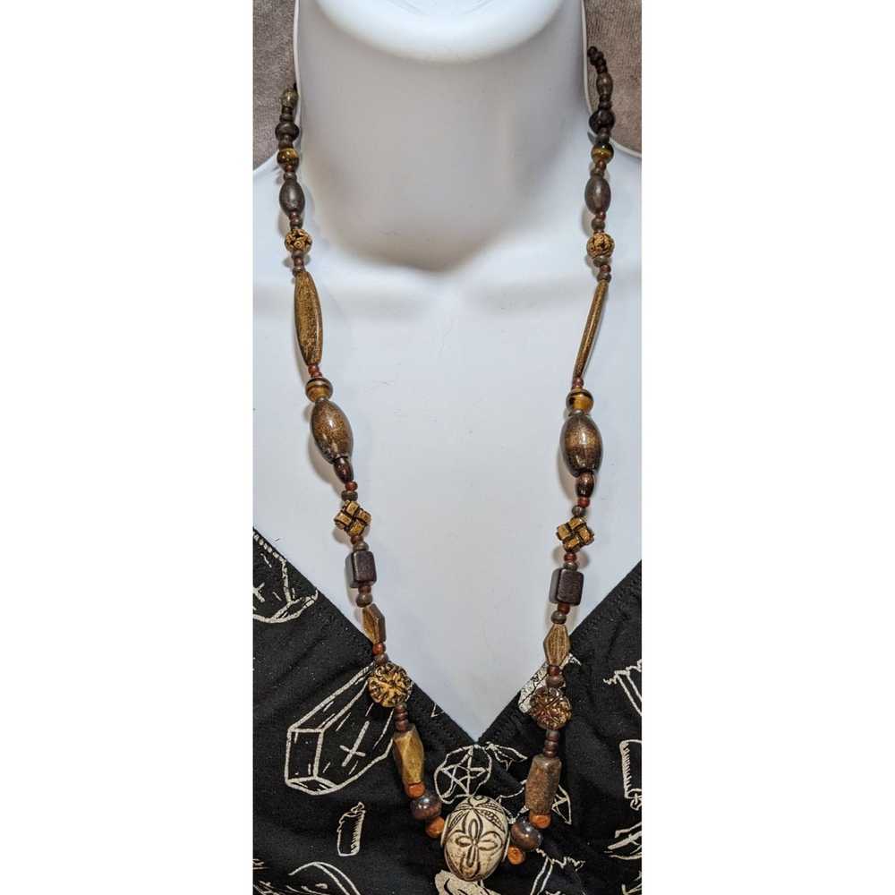 Other Rustic Floral Wood Beaded Necklace - image 3