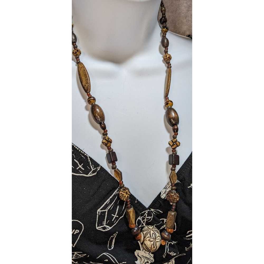 Other Rustic Floral Wood Beaded Necklace - image 4