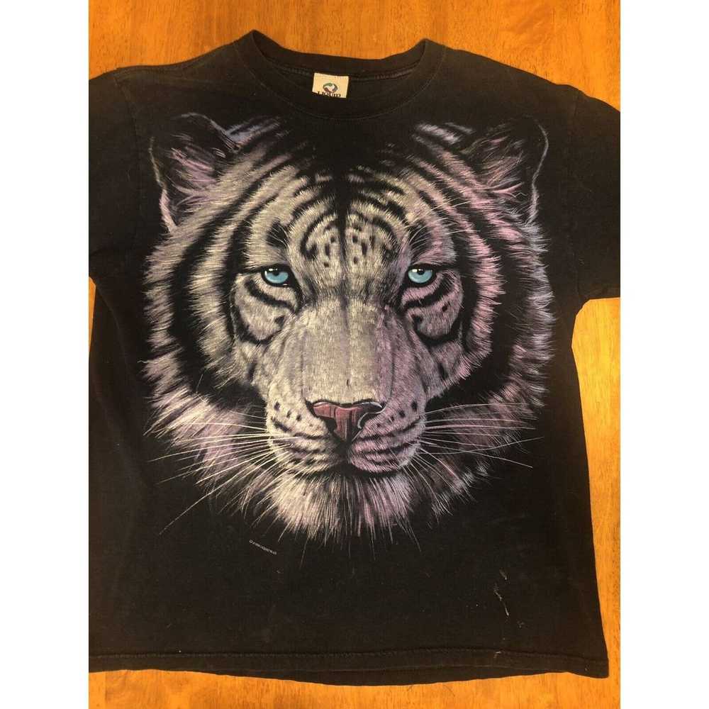 Vintage Liquid Blue Bengal White Tiger Print T-Shirt Tee Size 2xl EUC